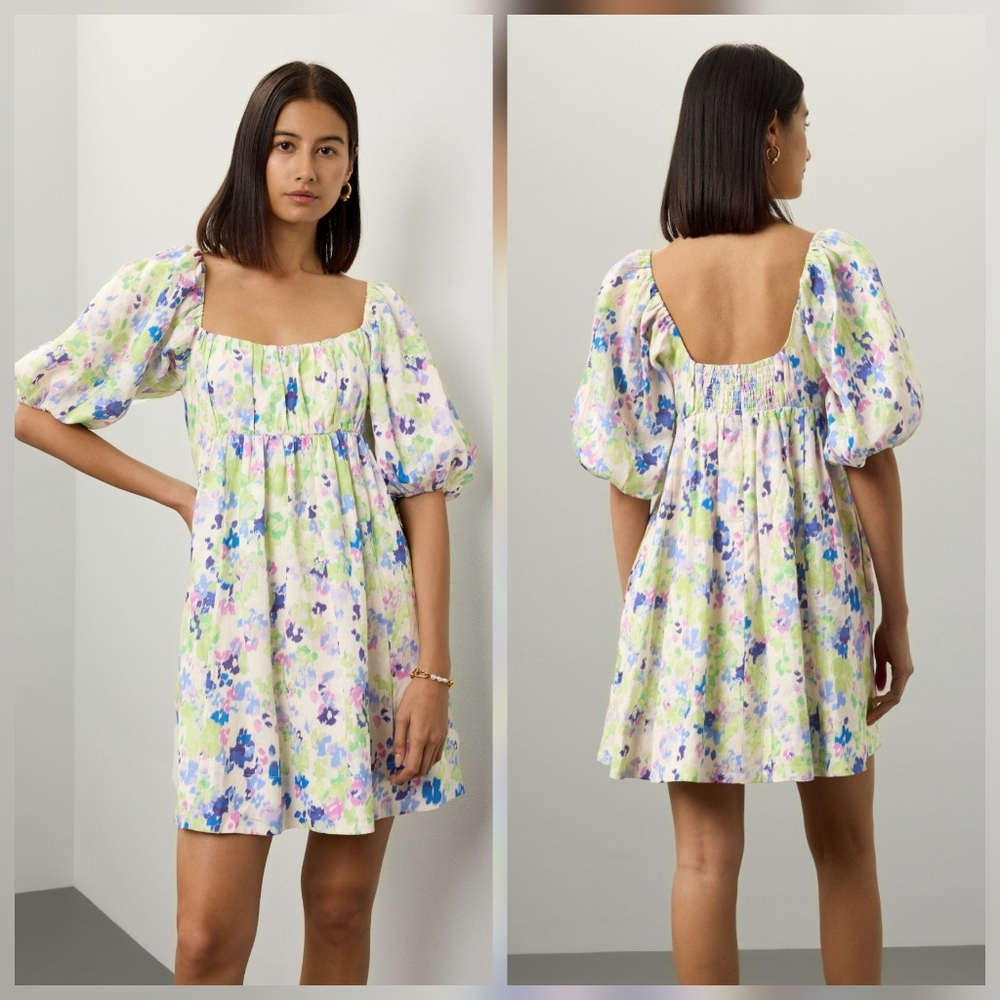 Peter Som Puff Sleeve Empire Mini Dress Square neck Short sleeve Size 8